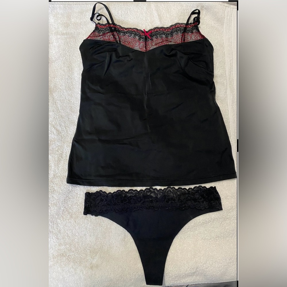 Black Lace Trim Camisole and Panty Set